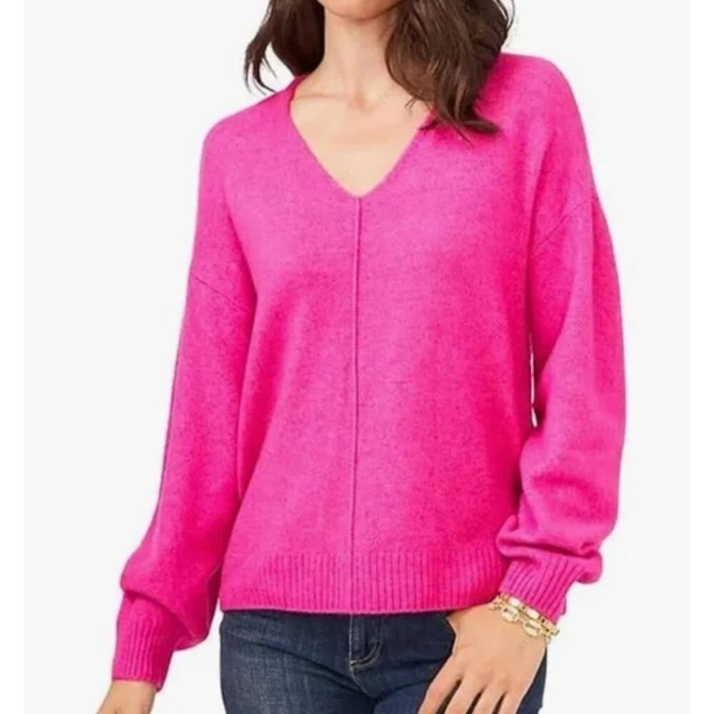 Vince Camuto XL Hot Pink Cozy Front Seam V Neck Sweater Oversized Slouchy Comfy
